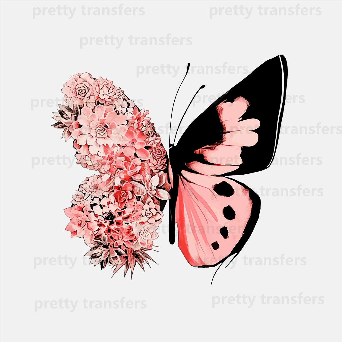 Pink Floral Butterfly DTF transfers NO.307