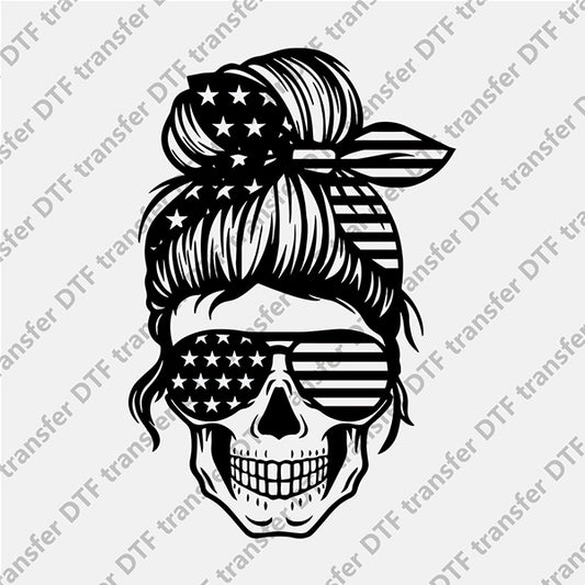 Messy Bun Skull DTF transfers NO.537