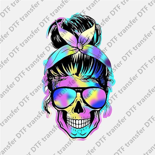 Colored Skull Messy Bun DTF transfers NO.608