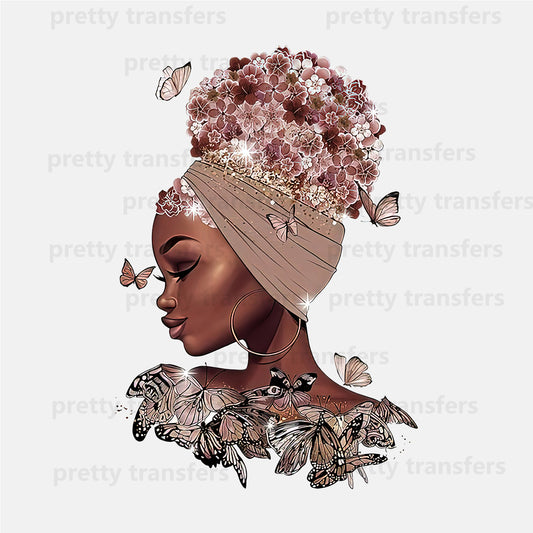 Butterfly Floral Beauty Black Girl DTF transfers NO.644