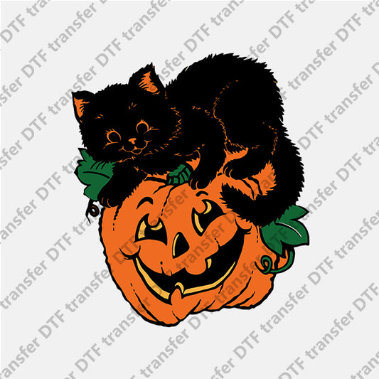 Halloween Pumpkin Black Cat Animal DTF transfers NO.789