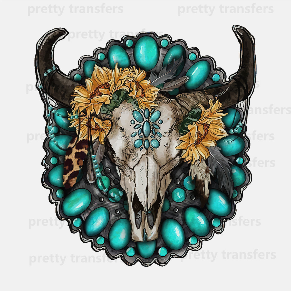 Bull Skull Longhorn Ox Sapphire Animal DTF transfers NO.793