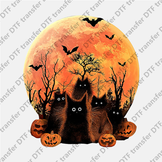 Halloween Five Black Cats Animal DTF transfers NO.818