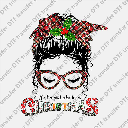 Christmas Plaid Glasses Girl DTF transfers NO.867