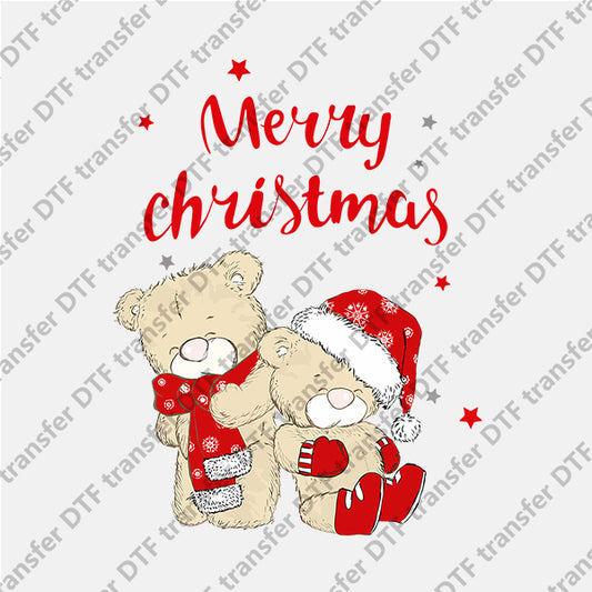 Christmas Two Cartoon Teddy Bears Animal DTF transfers NO.873