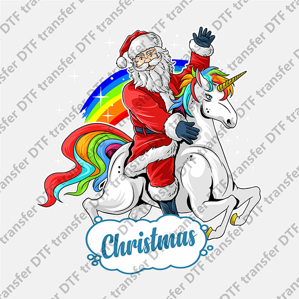 Christmas Santa Riding Rainbow Unicorn DTF transfers NO.892