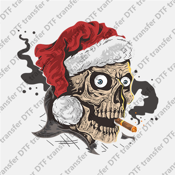 Christmas Smoking Skull DTF transfers NO.914