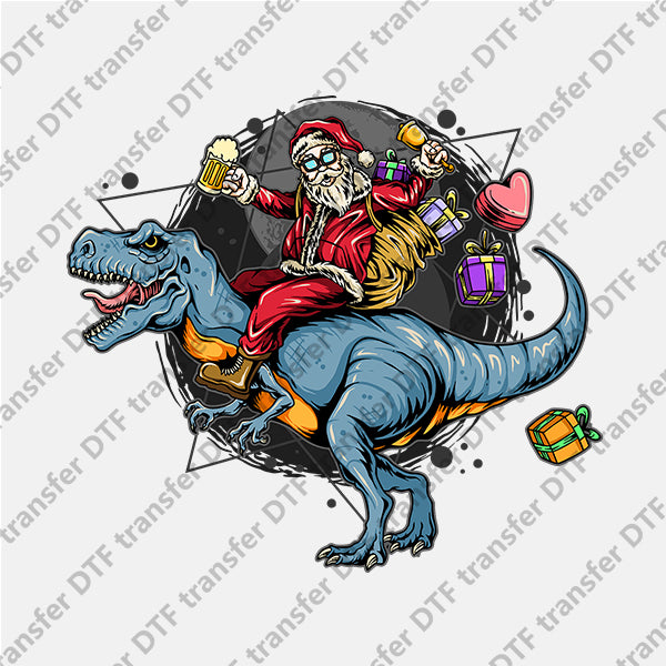 Christmas Santa Rides a Dinosaur DTF transfers NO.927