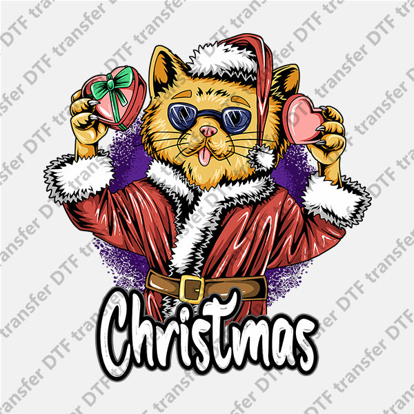 Christmas Yellow Cat Animal DTF transfers NO.936