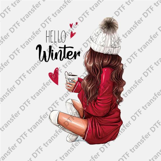 Hello Winter Coffee Girl DTF transfers NO.951