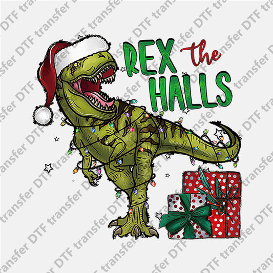 Christmas Gift Green Dinosaur DTF transfers NO.965