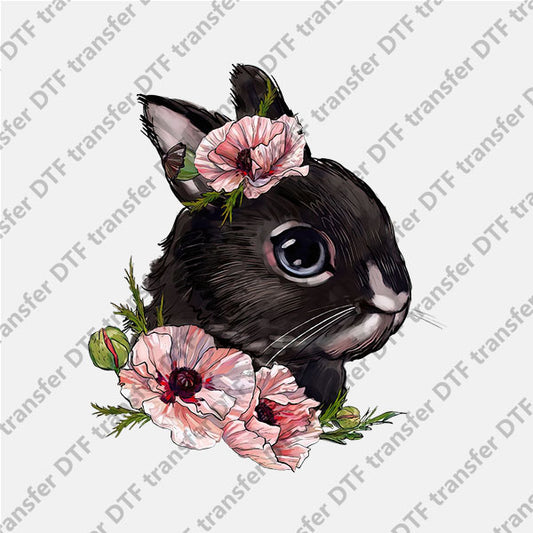 Black Rabbit Floral DTF transfers NO.984