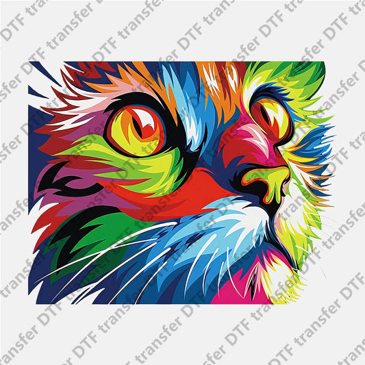 Rainbow Color Cat Face Animal DTF transfers RBA.005