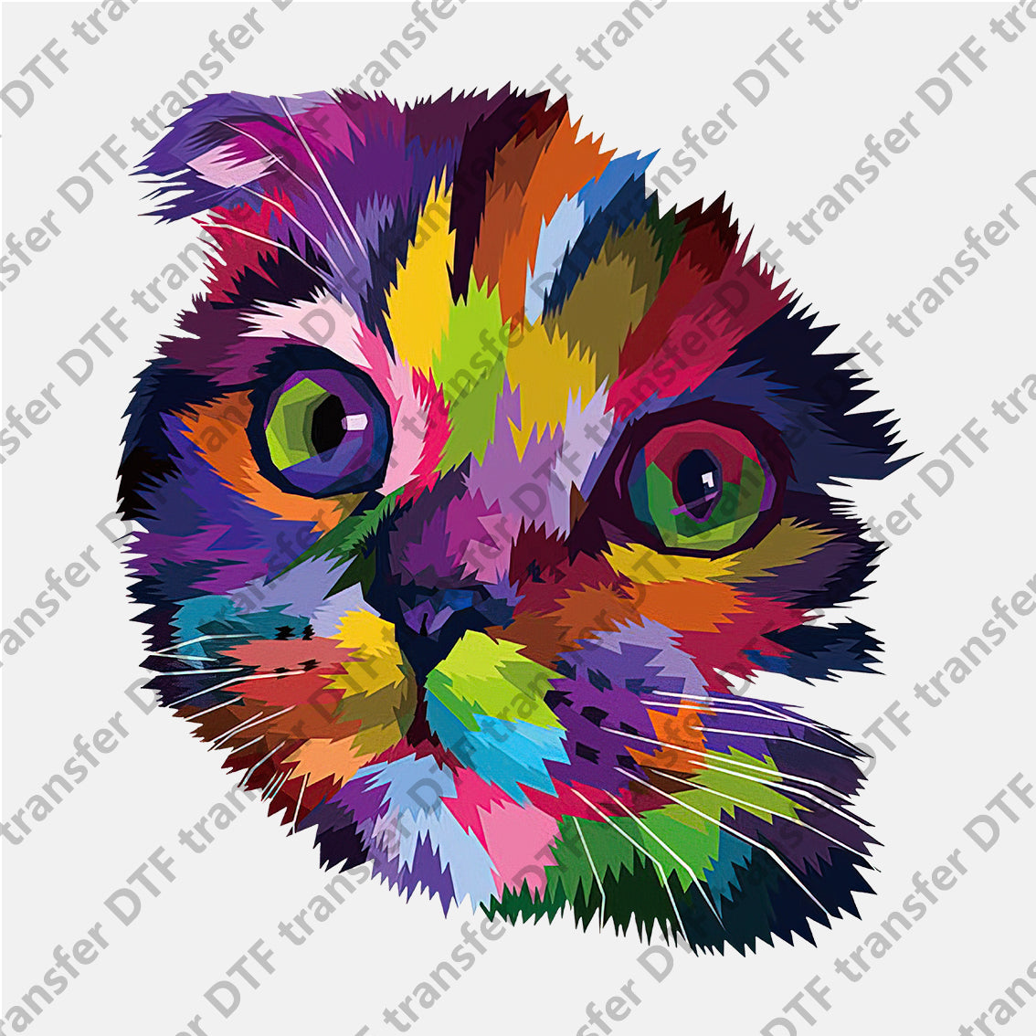 Rainbow Color Kitty Face Animal DTF transfers RBA.012