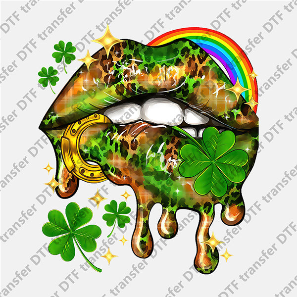 St.Patrick's Day Leopard Lips Clover Rainbow DTF transfers STP.026