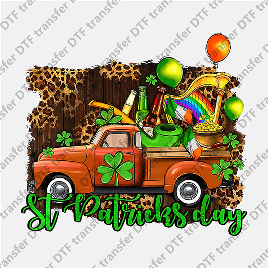 St.Patrick's Day Leopard Orange Truck DTF transfers STP.031