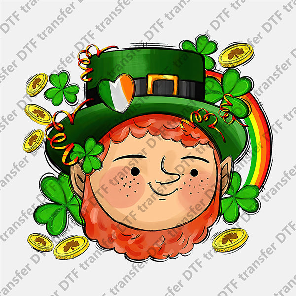 St.Patrick's Day Green Hat Big Face Rainbow DTF transfers STP.032