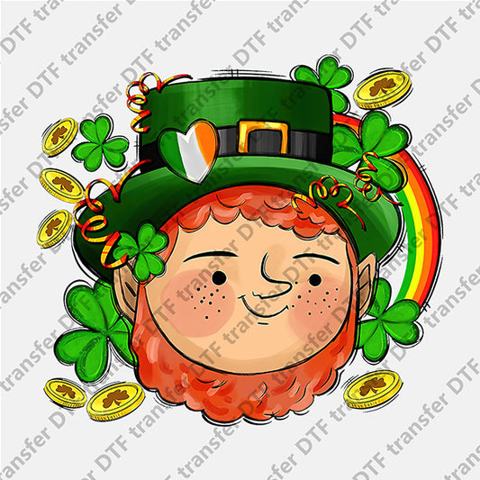 St.Patrick's Day Green Hat Big Face Rainbow DTF transfers STP.032