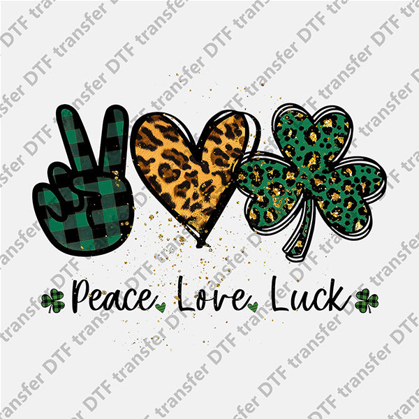 St.Patrick's Day Peace Love and Luck Clover DTF transfers STP.037