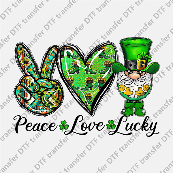 St.Patrick's Day Peace Love Lucky Gnome DTF transfers STP.038