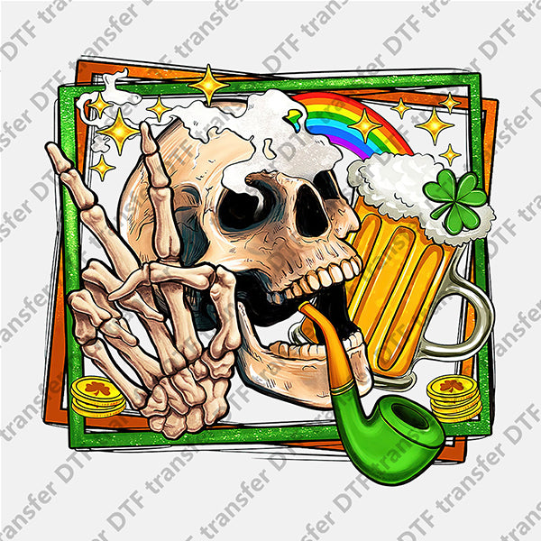 St.Patrick's Day Smoking Skull Beer DTF transfers STP.042