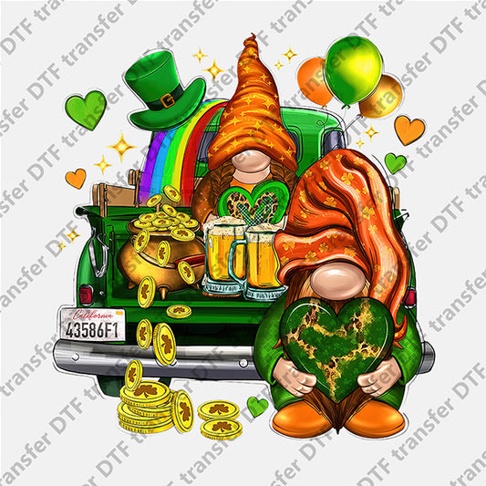 St.Patrick's Day Green Truck Two Gnomes DTF transfers STP.047