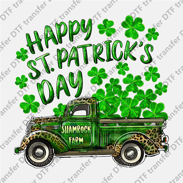 St.Patrick's Day Green Leopard Truck Clover DTF transfers STP.048