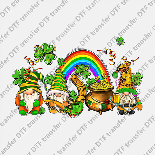 St.Patrick's Day Three Gnomes Clover Rainbow DTF transfers STP.052