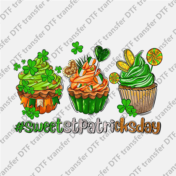 St.Patrick's Day Three Green Cupcakes DTF transfers STP.053