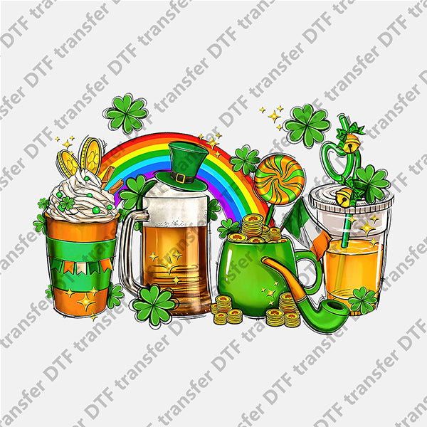 St.Patrick's Day Four Green Cups Rainbow DTF transfers STP.059