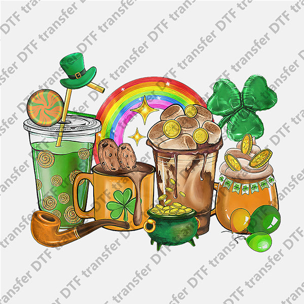 St.Patrick's Day Four Cups of Coffee Rainbow DTF transfers STP.060