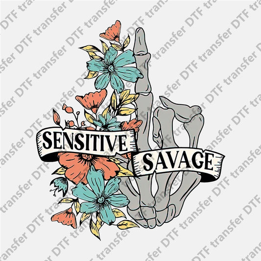 Sensitive Savage Flower Skull Hand DTF transfers Skull.003