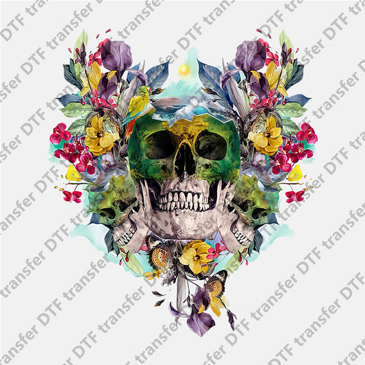 Flower Heart Green Skull DTF transfers Skull.004