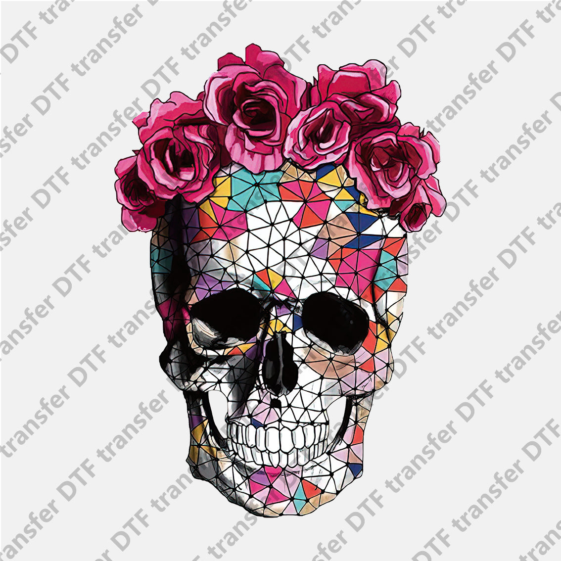 Pink Rose Colored Skull DTF transfers Skull.006