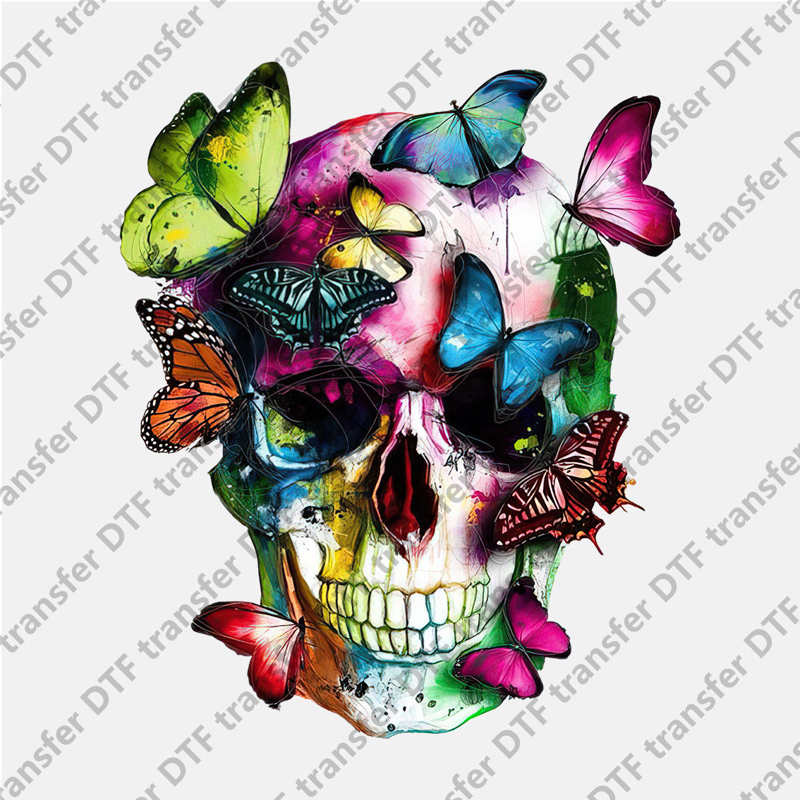 Colorful Butterfly and Skull DTF transfers Skull.007