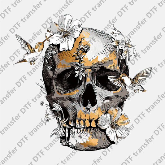 Hummingbird Flower Skull DTF transfers Skull.008