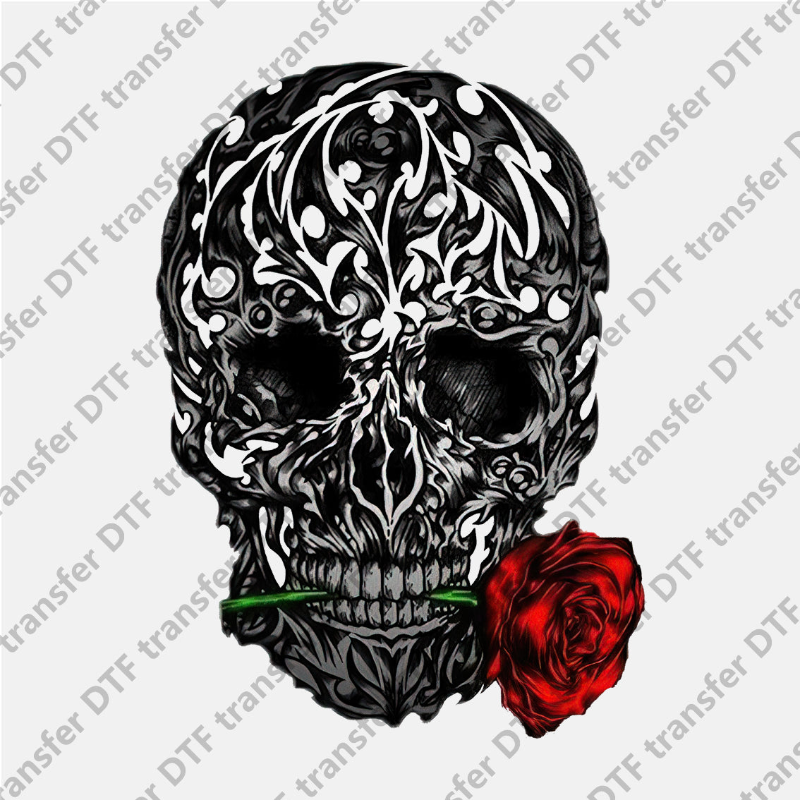 Black Skull and Red Rose DTF transfers Skull.009