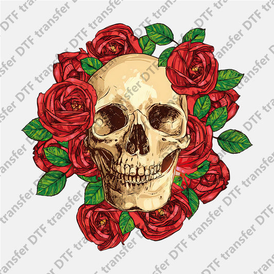 Red Rose Skull DTF transfers Skull.012