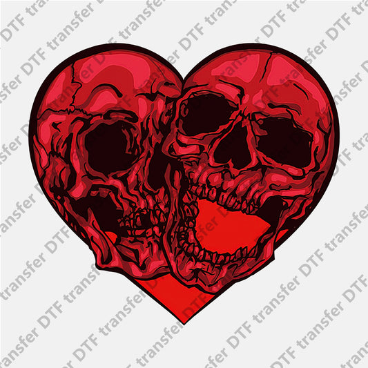 Red Heart Two Skulls DTF transfers Skull.013