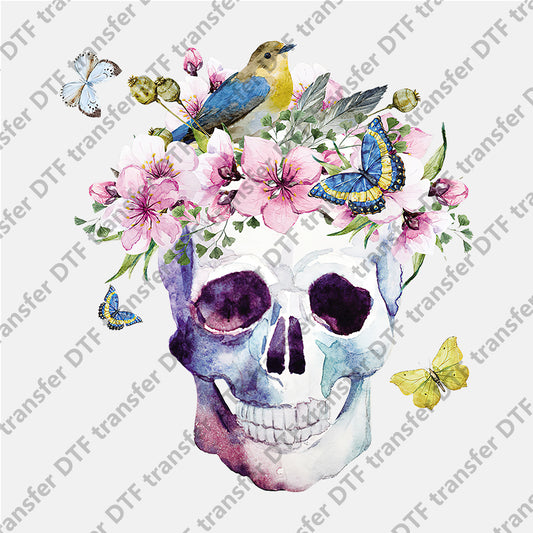 Bird Flower Butterfly Skull DTF transfers Skull.015