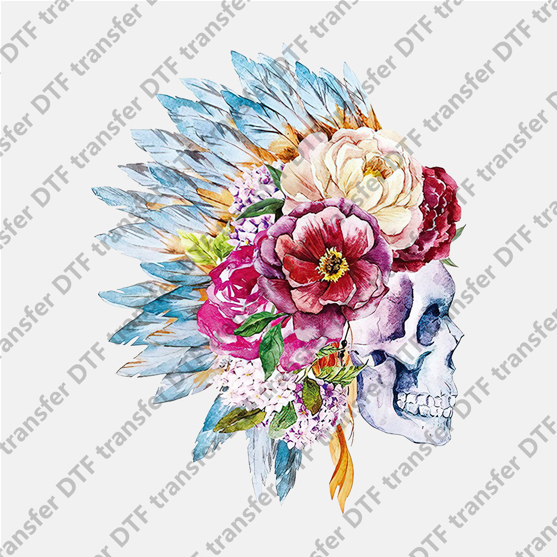 Feather and Flower Hat Skull DTF transfers Skull.016