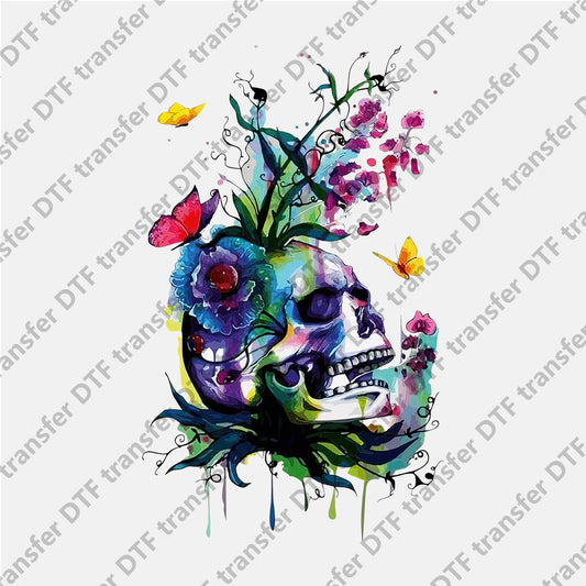 Colored Skull and Flower DTF transfers Skull.017