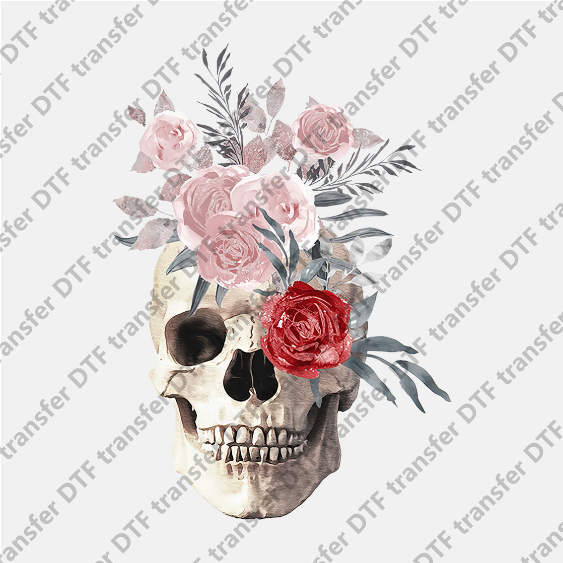 Pink Red Rose and Skull DTF transfers Skull.019