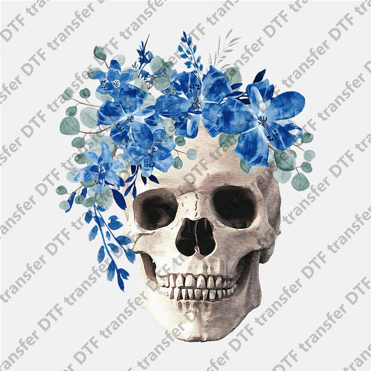 Blue Flower and Skull DTF transfers Skull.020