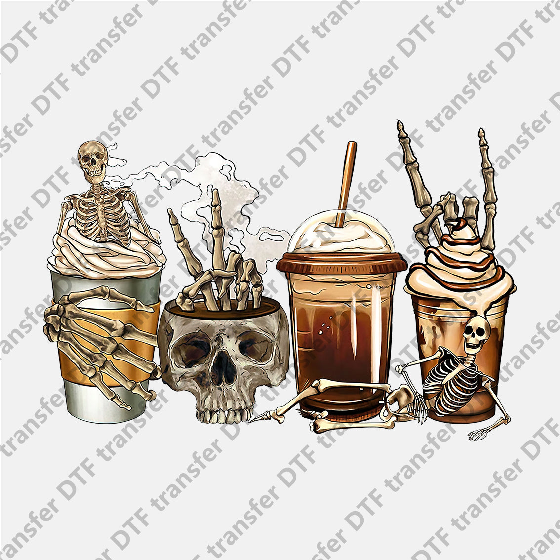 Four Cups of Skull Coffee DTF transfers Skull.022