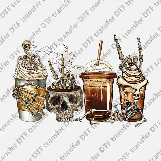 Four Cups of Skull Coffee DTF transfers Skull.022