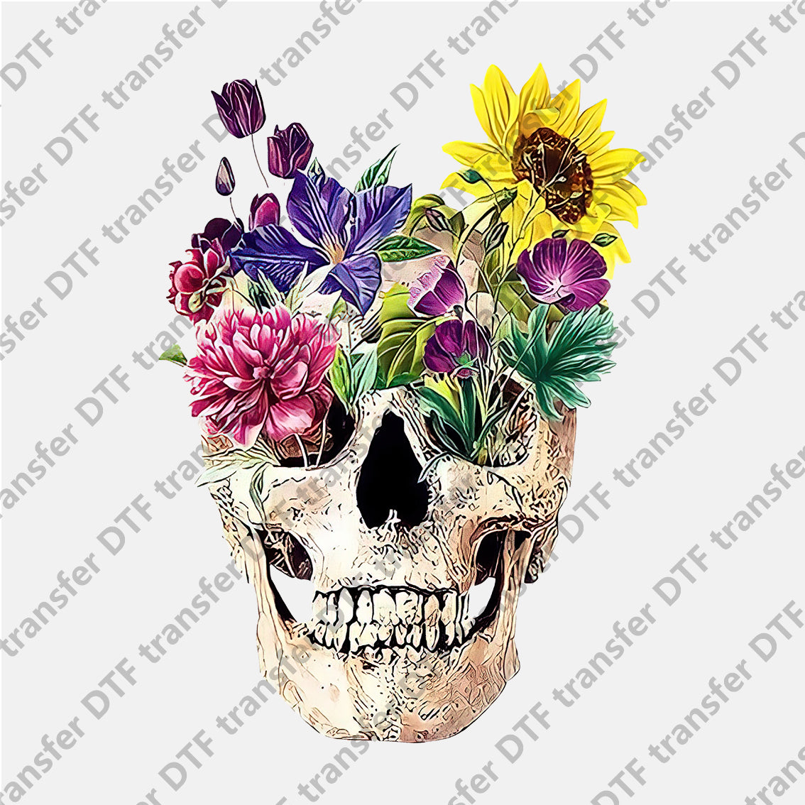 Skull and Many Kinds of Flowers DTF transfers Skull.023