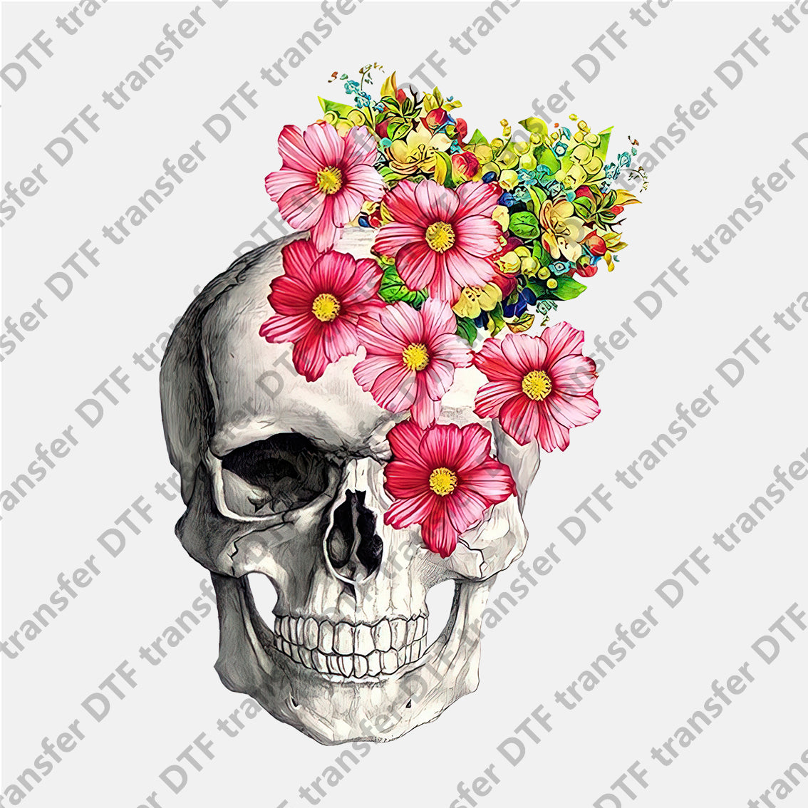 Skull and Six Flowers DTF transfers Skull.026