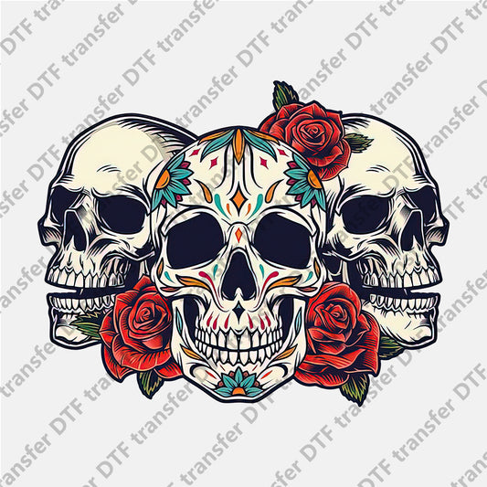 Three Rose and Skull DTF transfers Skull.029