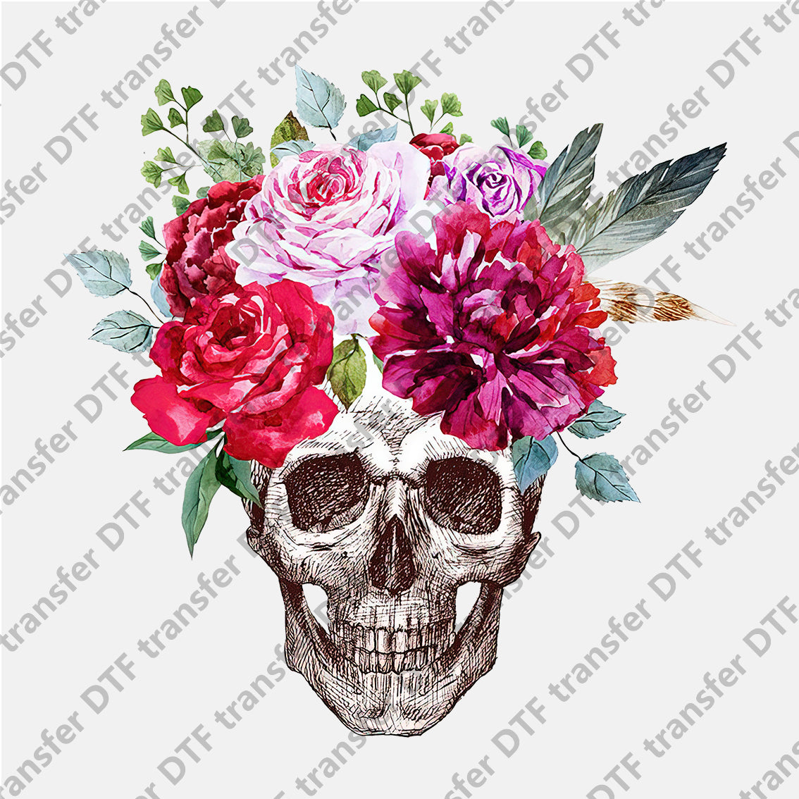 Feather Big Flowers and Skull DTF transfers Skull.032